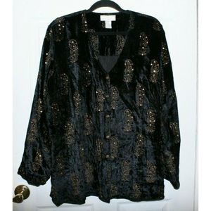 Soft Surroundings Black Velvet Gold Cardigan XL